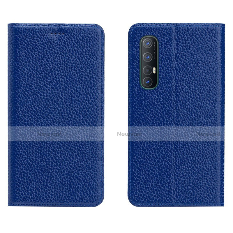 Leather Case Stands Flip Cover L05 Holder for Oppo Reno3 Pro Blue