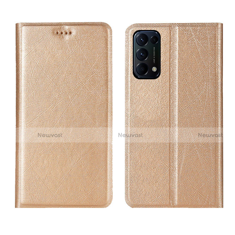 Leather Case Stands Flip Cover L05 Holder for Oppo Reno5 Pro 5G Gold