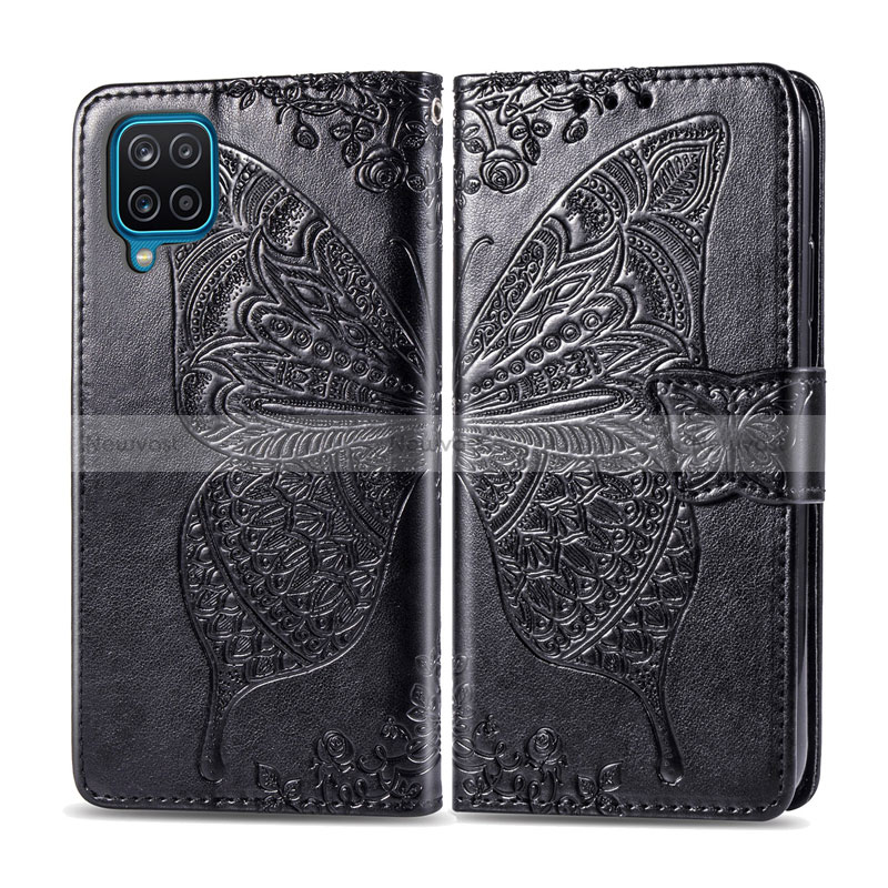 Leather Case Stands Flip Cover L05 Holder for Samsung Galaxy A12 5G Black