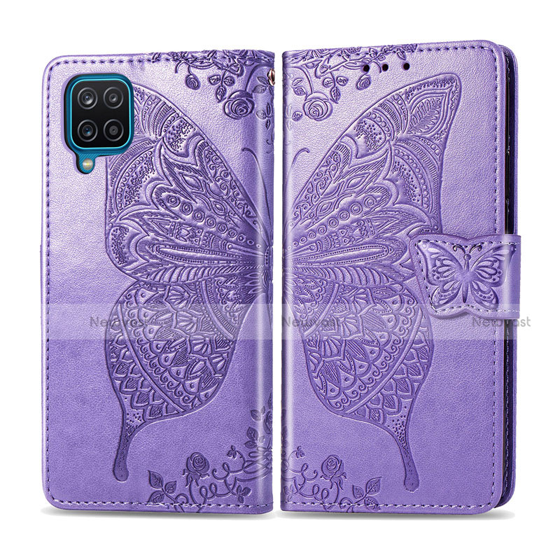 Leather Case Stands Flip Cover L05 Holder for Samsung Galaxy A12 Clove Purple