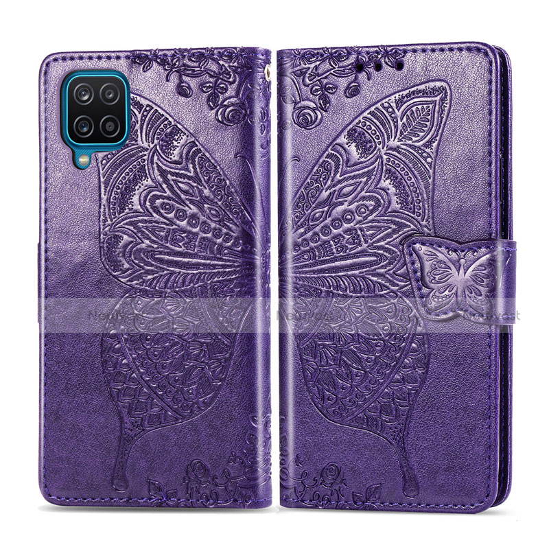 Leather Case Stands Flip Cover L05 Holder for Samsung Galaxy A12 Purple