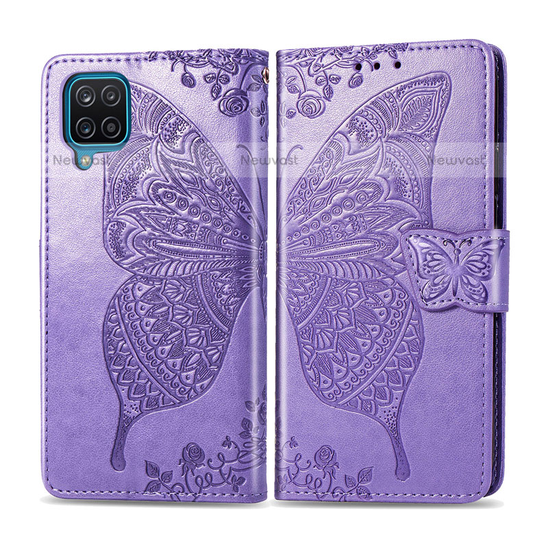Leather Case Stands Flip Cover L05 Holder for Samsung Galaxy F12 Clove Purple