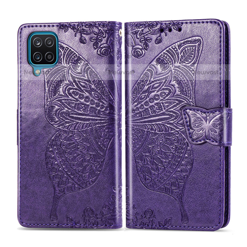 Leather Case Stands Flip Cover L05 Holder for Samsung Galaxy F12 Purple