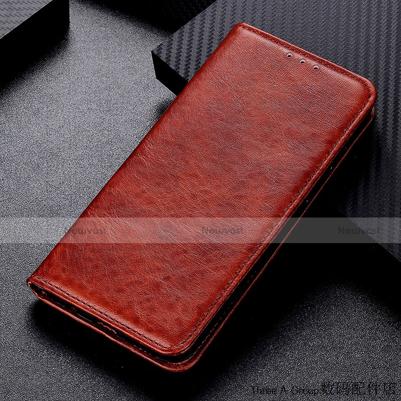 Leather Case Stands Flip Cover L05 Holder for Samsung Galaxy M21 Brown