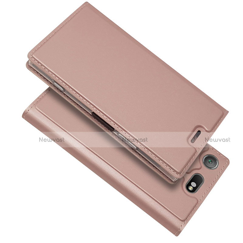 Leather Case Stands Flip Cover L05 Holder for Sony Xperia XZ1 Compact Rose Gold