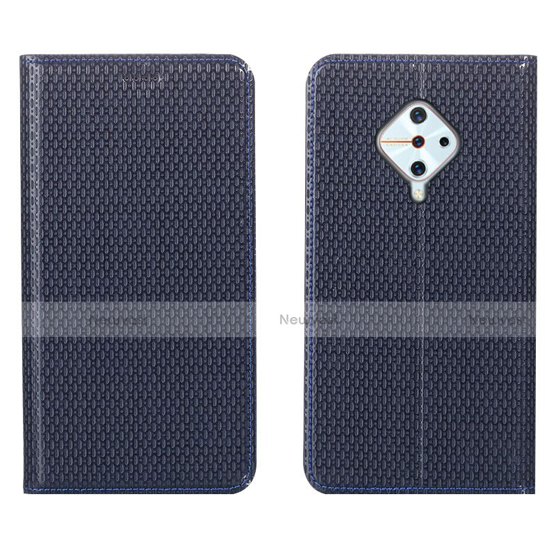 Leather Case Stands Flip Cover L05 Holder for Vivo S1 Pro Blue