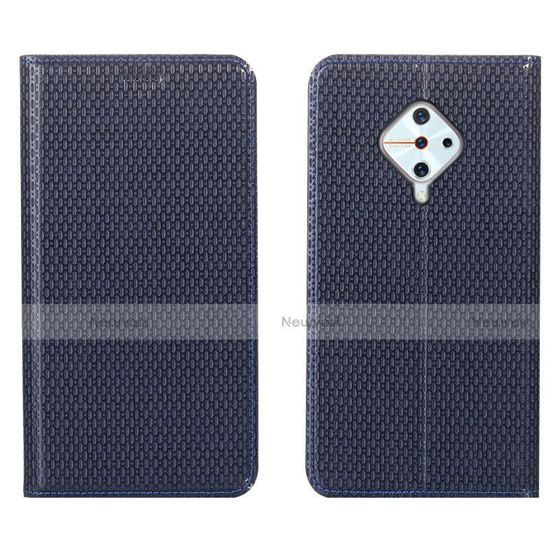Leather Case Stands Flip Cover L05 Holder for Vivo X50 Lite Blue