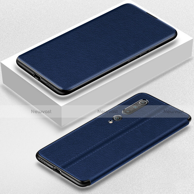 Leather Case Stands Flip Cover L05 Holder for Xiaomi Mi 10 Blue