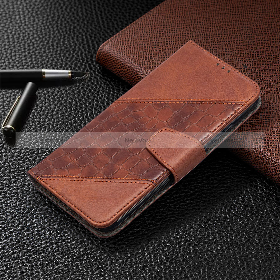 Leather Case Stands Flip Cover L05 Holder for Xiaomi POCO C3 Brown