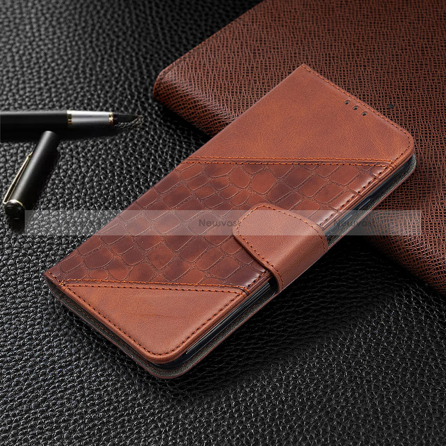 Leather Case Stands Flip Cover L05 Holder for Xiaomi Redmi 10A 4G Brown