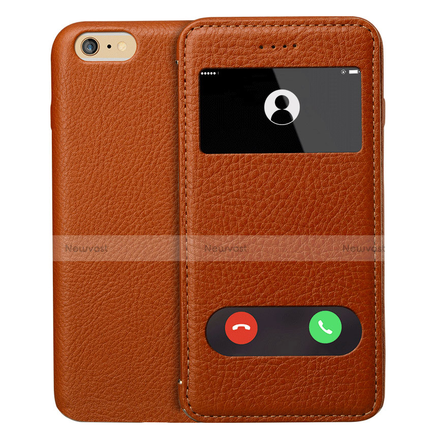 Leather Case Stands Flip Cover L06 for Apple iPhone 6S Brown