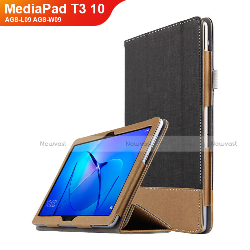 Leather Case Stands Flip Cover L06 for Huawei MediaPad T3 10 AGS-L09 AGS-W09 Black