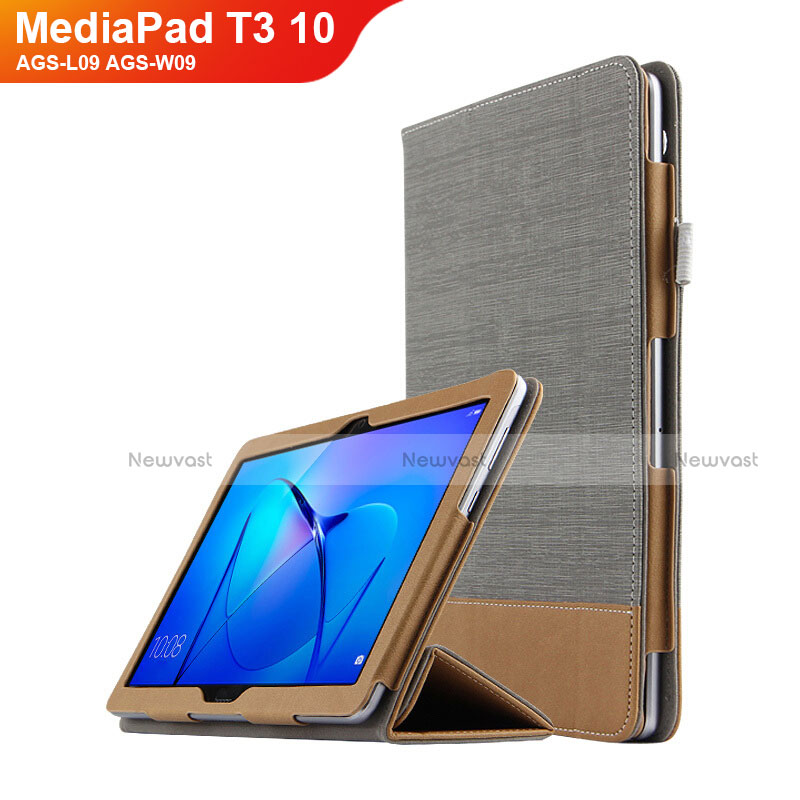 Leather Case Stands Flip Cover L06 for Huawei MediaPad T3 10 AGS-L09 AGS-W09 Gray