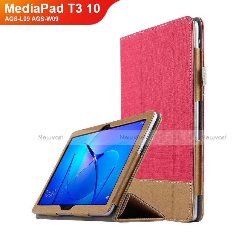 Leather Case Stands Flip Cover L06 for Huawei MediaPad T3 10 AGS-L09 AGS-W09 Red