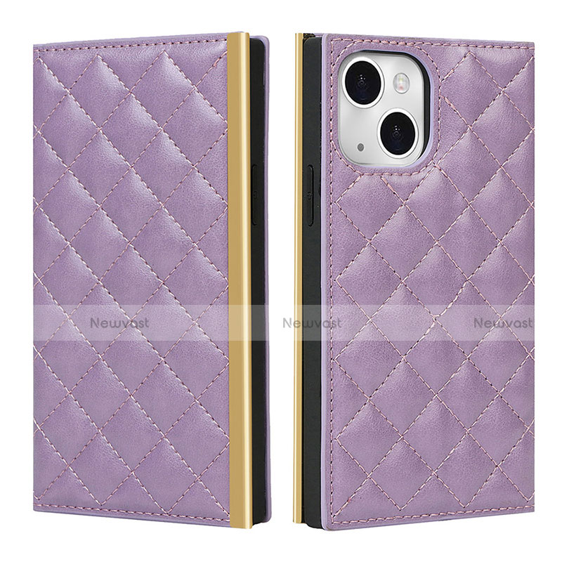 Leather Case Stands Flip Cover L06 Holder for Apple iPhone 13 Purple