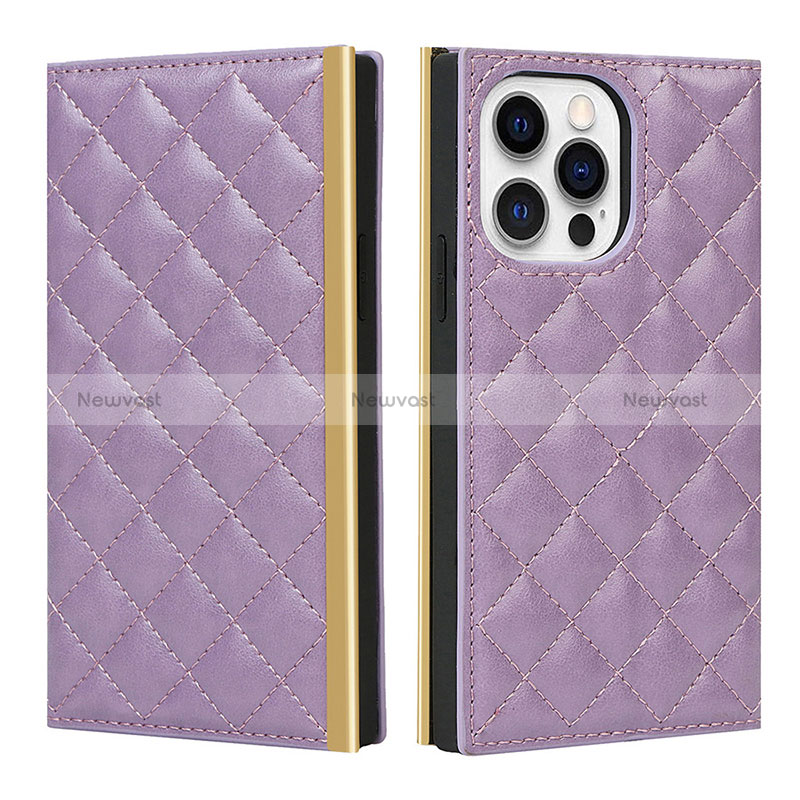 Leather Case Stands Flip Cover L06 Holder for Apple iPhone 14 Pro Max Purple