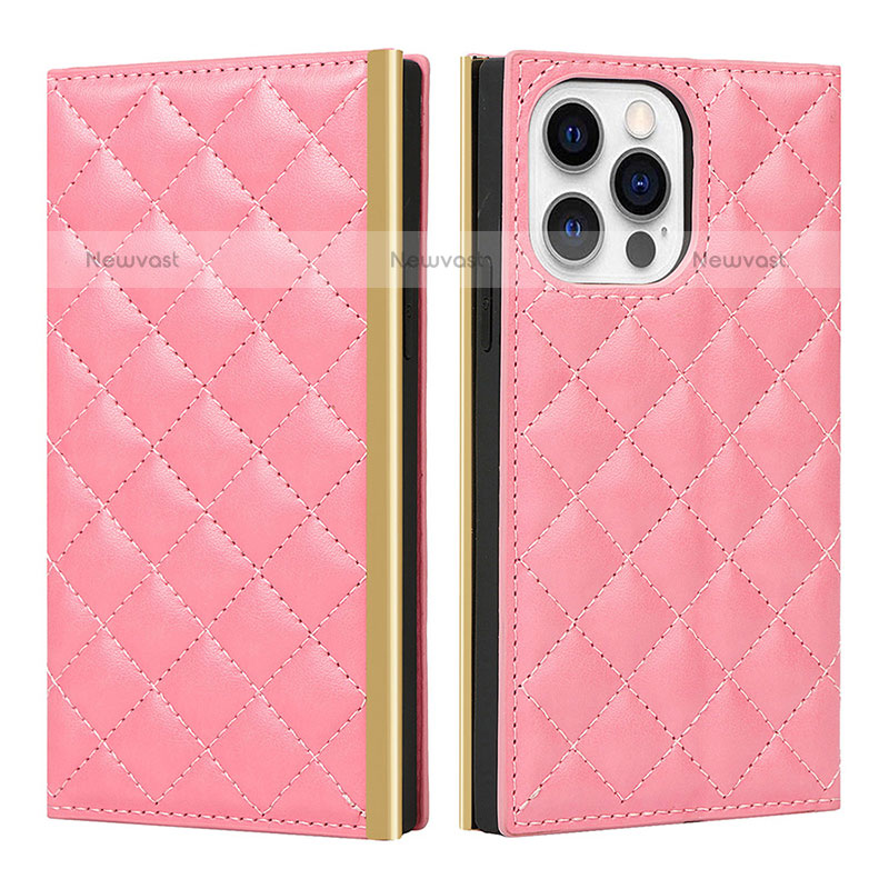 Leather Case Stands Flip Cover L06 Holder for Apple iPhone 15 Pro Pink