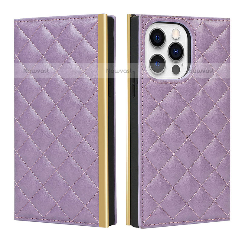 Leather Case Stands Flip Cover L06 Holder for Apple iPhone 15 Pro Purple