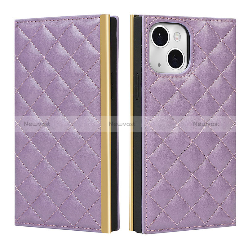 Leather Case Stands Flip Cover L06 Holder for Apple iPhone 15 Purple