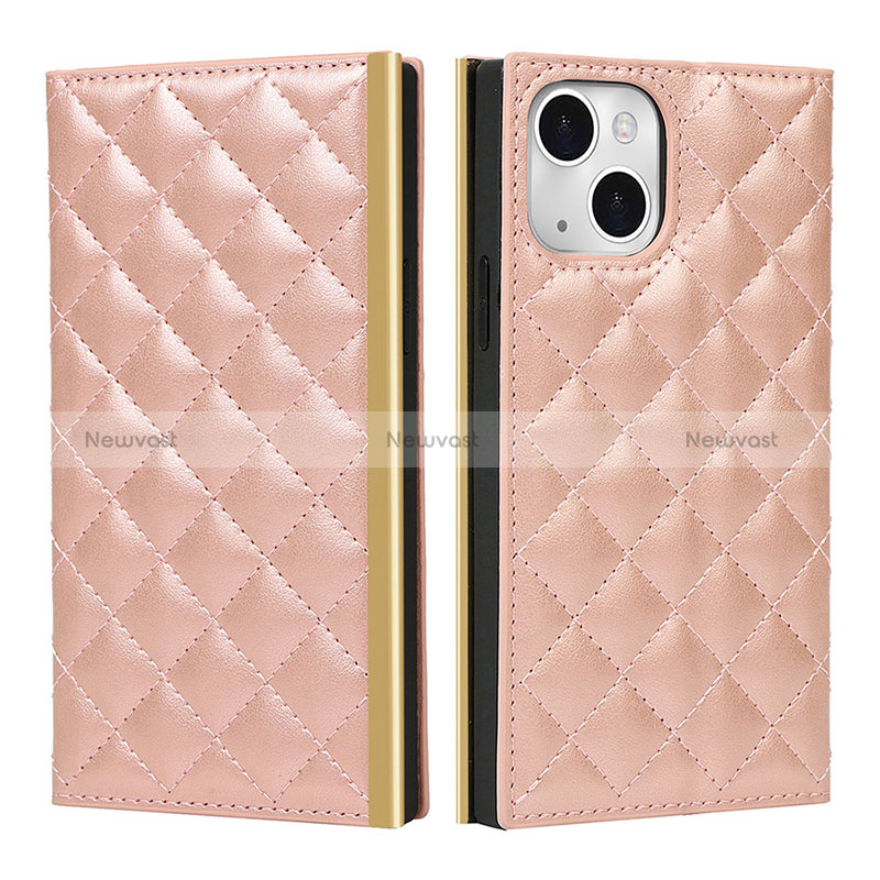 Leather Case Stands Flip Cover L06 Holder for Apple iPhone 15 Rose Gold