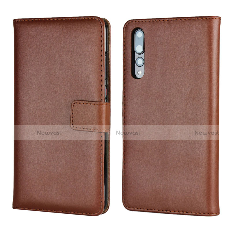 Leather Case Stands Flip Cover L06 Holder for Huawei P20 Pro Brown