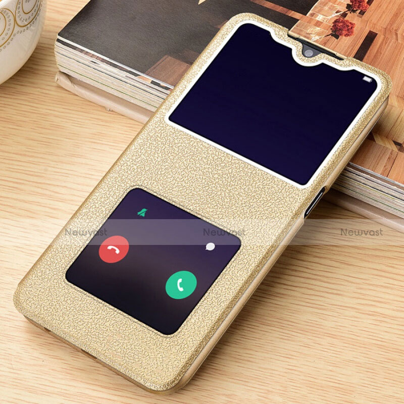 Leather Case Stands Flip Cover L06 Holder for Oppo A9 (2020) Gold