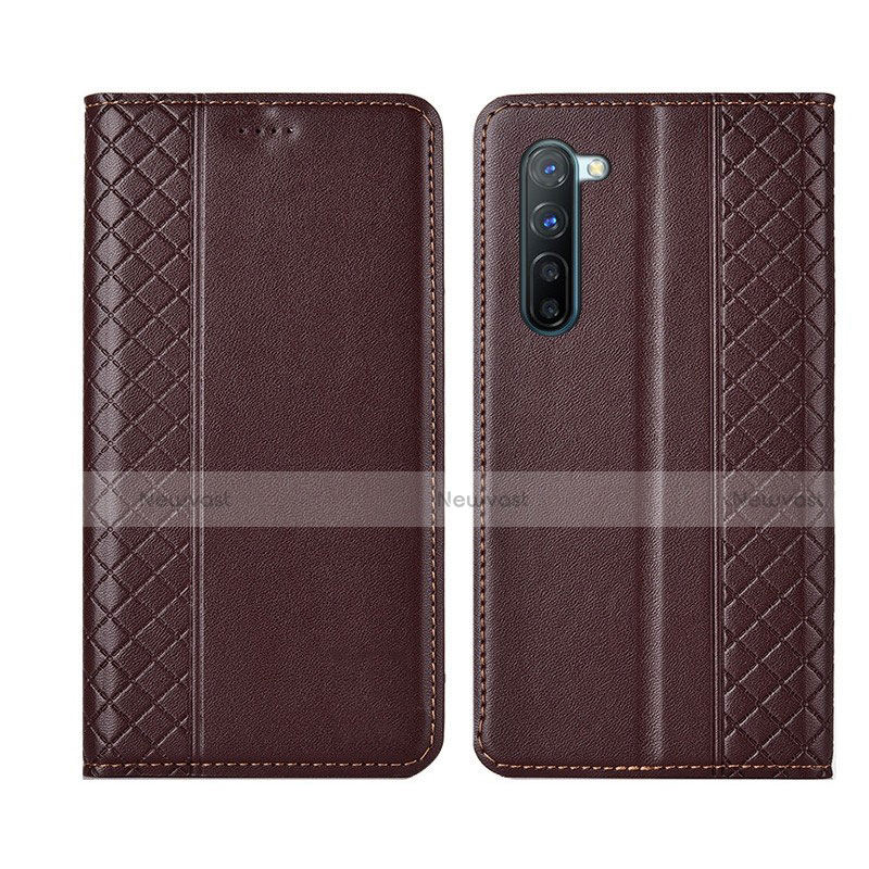 Leather Case Stands Flip Cover L06 Holder for Oppo F15 Brown