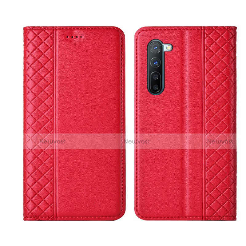 Leather Case Stands Flip Cover L06 Holder for Oppo F15 Red
