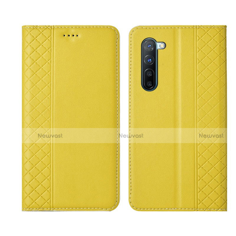 Leather Case Stands Flip Cover L06 Holder for Oppo F15 Yellow