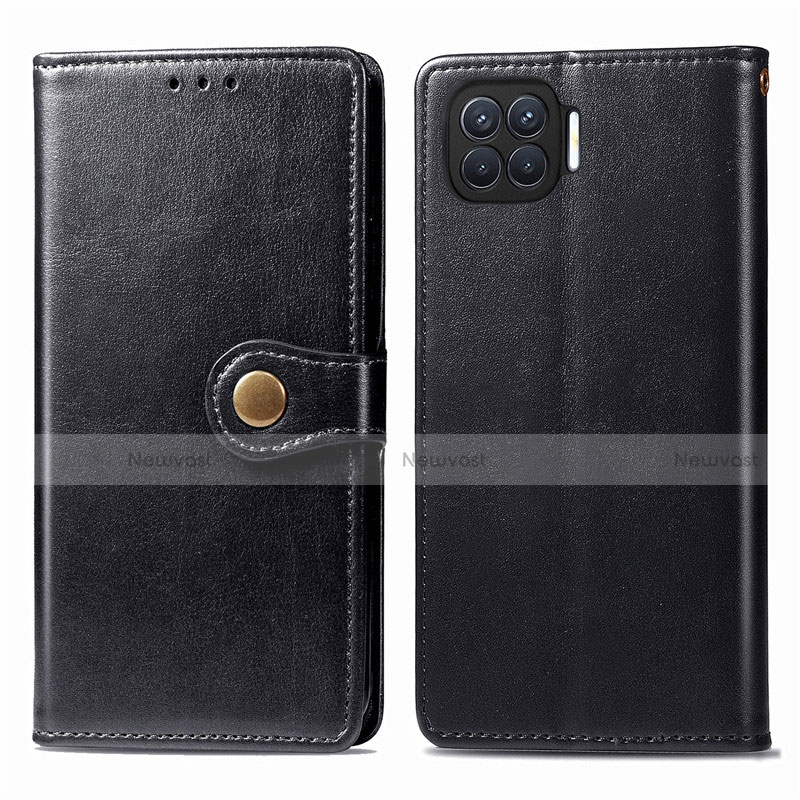 Leather Case Stands Flip Cover L06 Holder for Oppo F17 Pro Black
