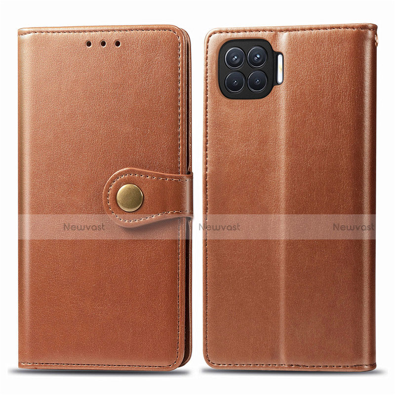 Leather Case Stands Flip Cover L06 Holder for Oppo F17 Pro Brown