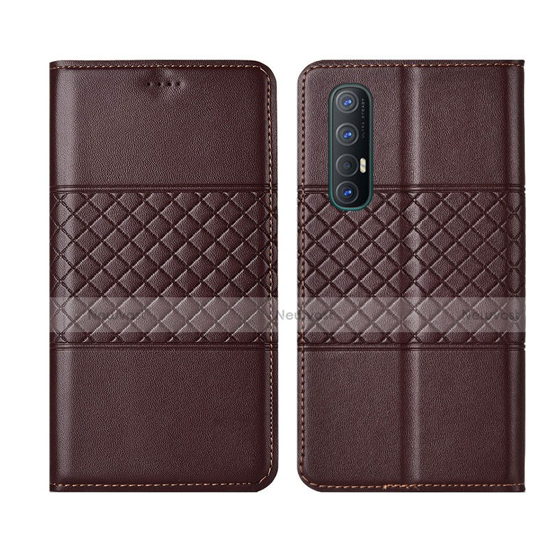 Leather Case Stands Flip Cover L06 Holder for Oppo Reno3 Pro Brown