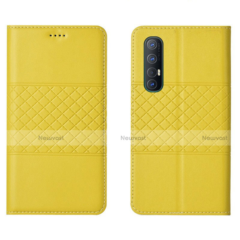 Leather Case Stands Flip Cover L06 Holder for Oppo Reno3 Pro Yellow