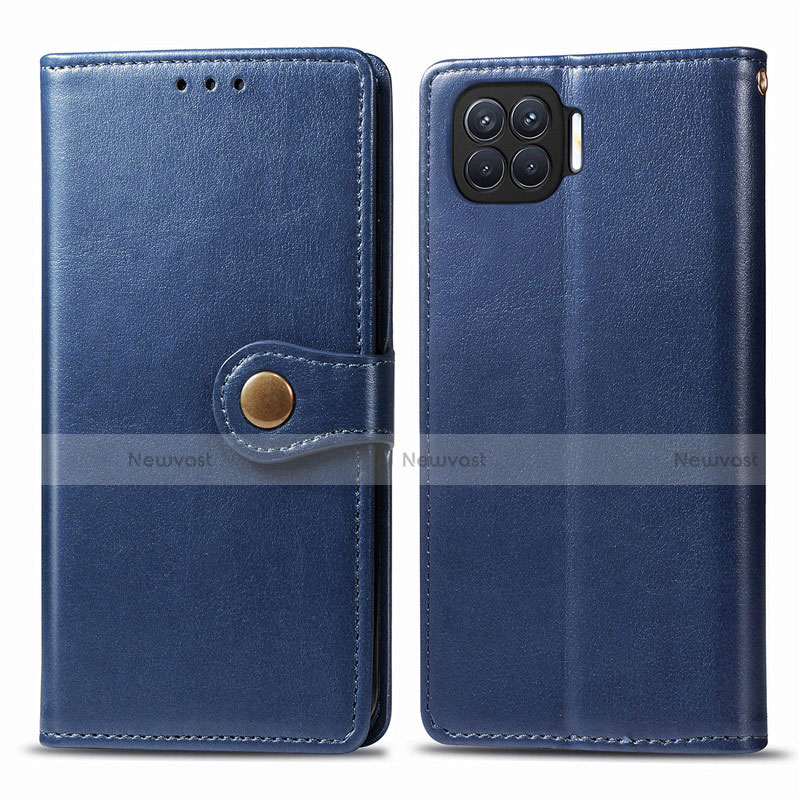 Leather Case Stands Flip Cover L06 Holder for Oppo Reno4 Lite Blue