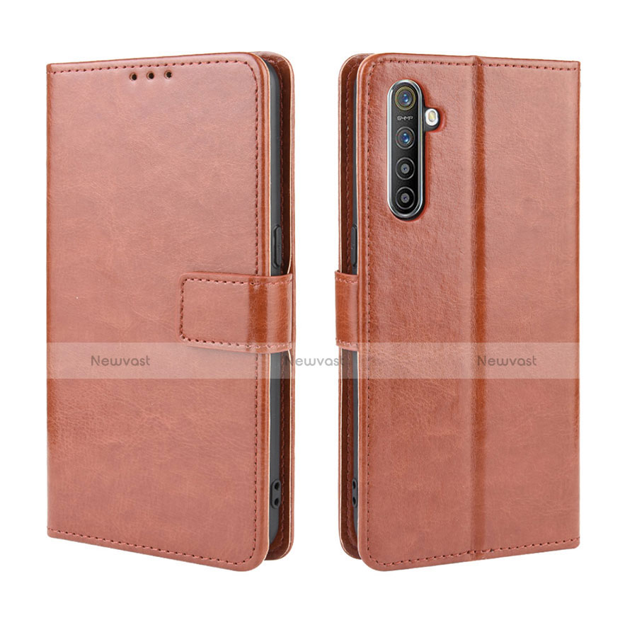 Leather Case Stands Flip Cover L06 Holder for Realme X2 Brown