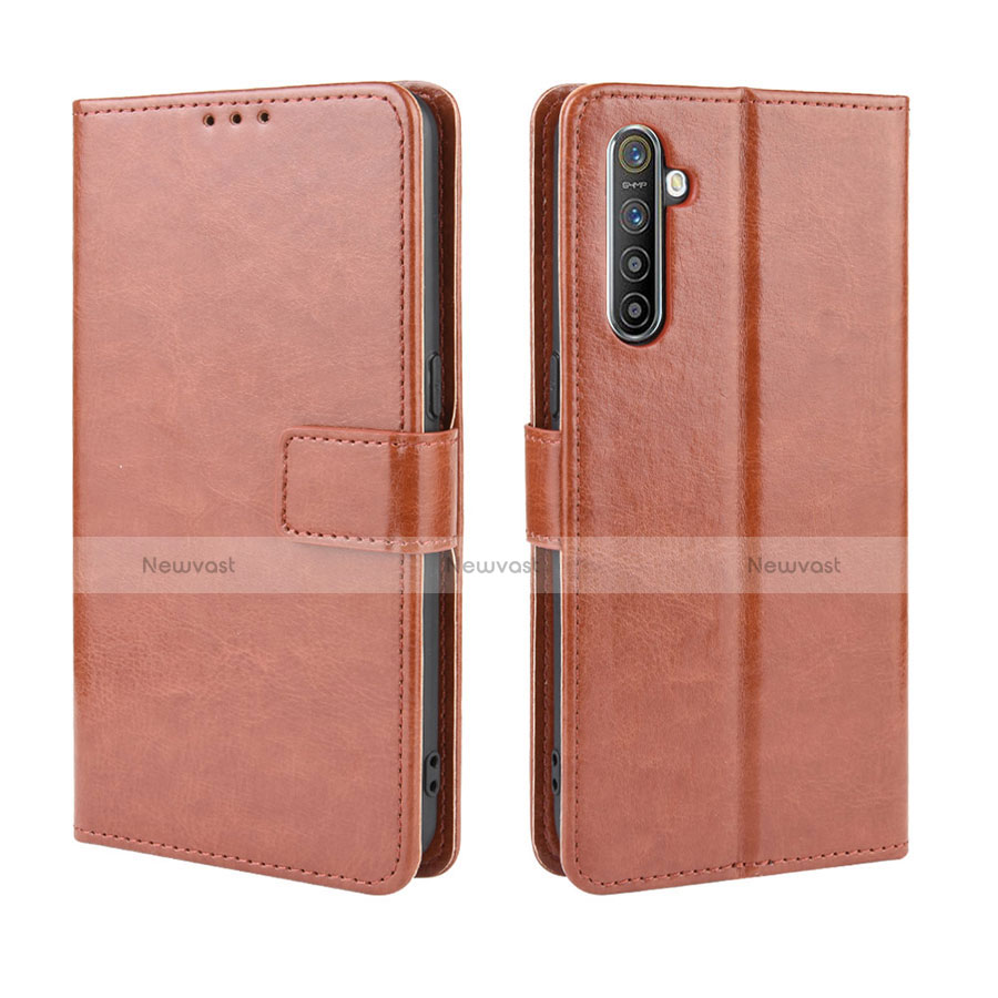 Leather Case Stands Flip Cover L06 Holder for Realme XT Brown