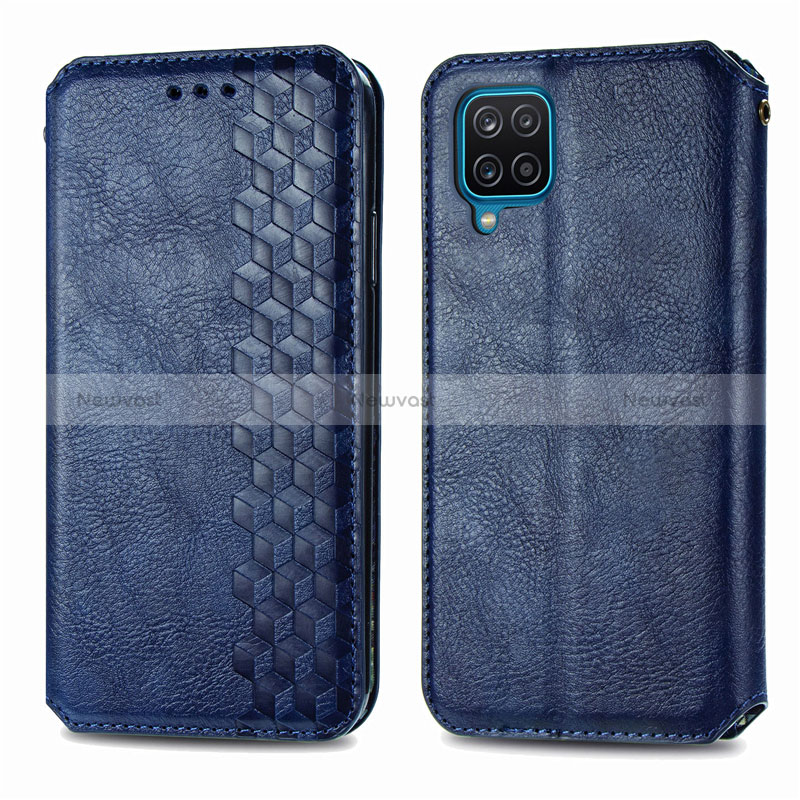 Leather Case Stands Flip Cover L06 Holder for Samsung Galaxy A12 5G Blue