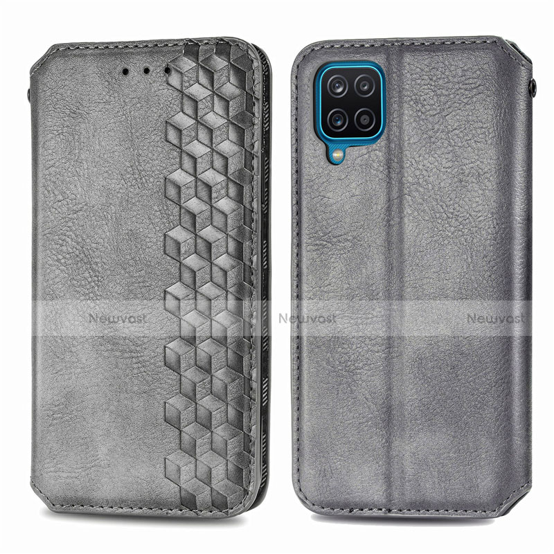 Leather Case Stands Flip Cover L06 Holder for Samsung Galaxy A12 Gray