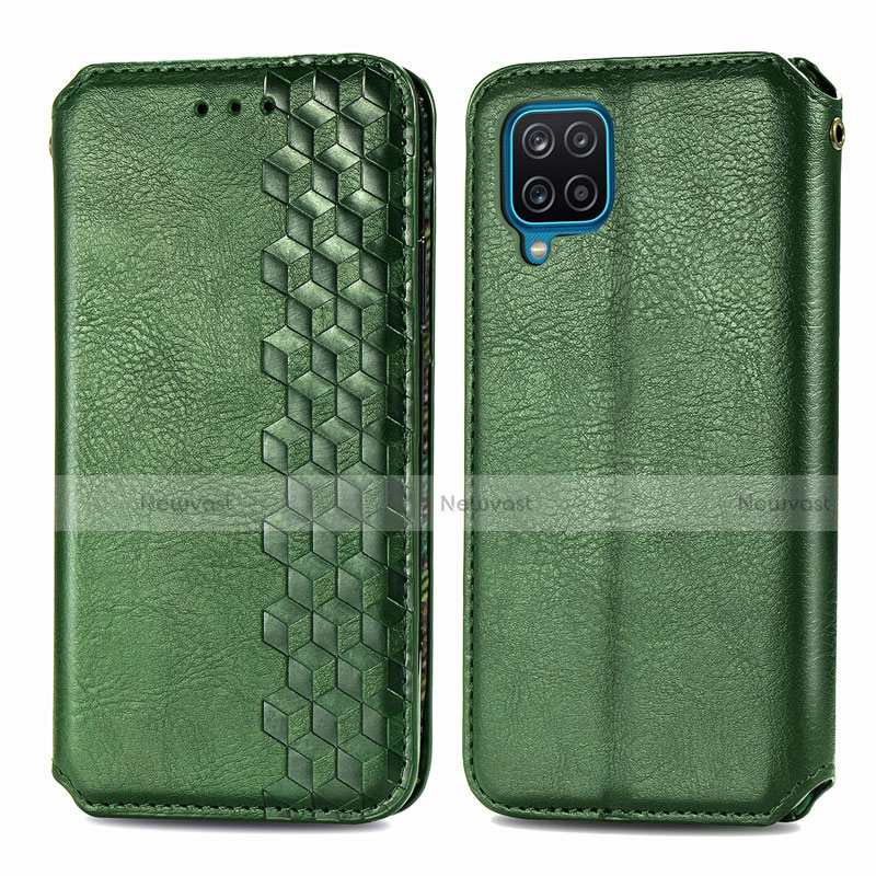 Leather Case Stands Flip Cover L06 Holder for Samsung Galaxy A12 Green