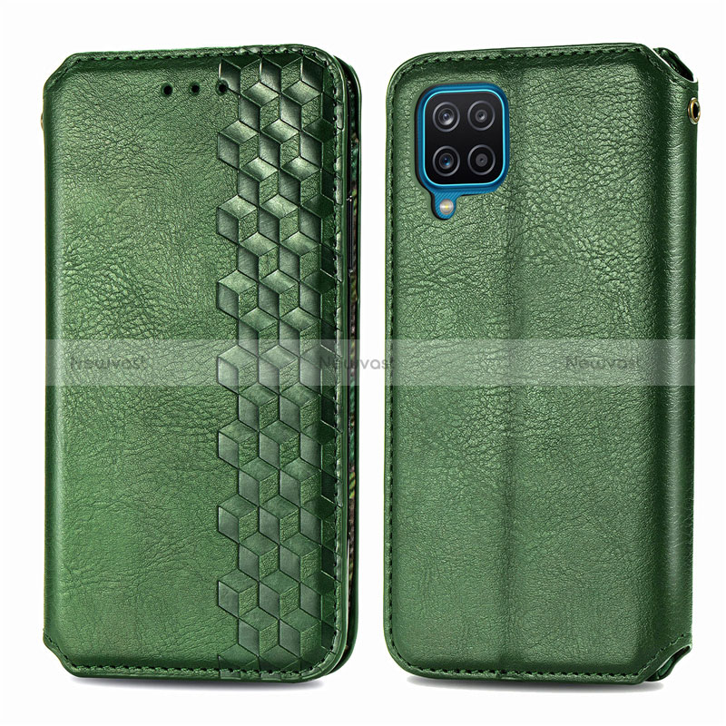 Leather Case Stands Flip Cover L06 Holder for Samsung Galaxy A12 Nacho Green