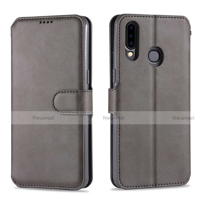 Leather Case Stands Flip Cover L06 Holder for Samsung Galaxy A20s Gray