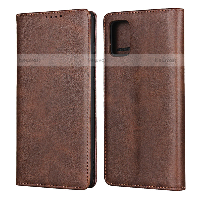 Leather Case Stands Flip Cover L06 Holder for Samsung Galaxy A71 4G A715 Brown