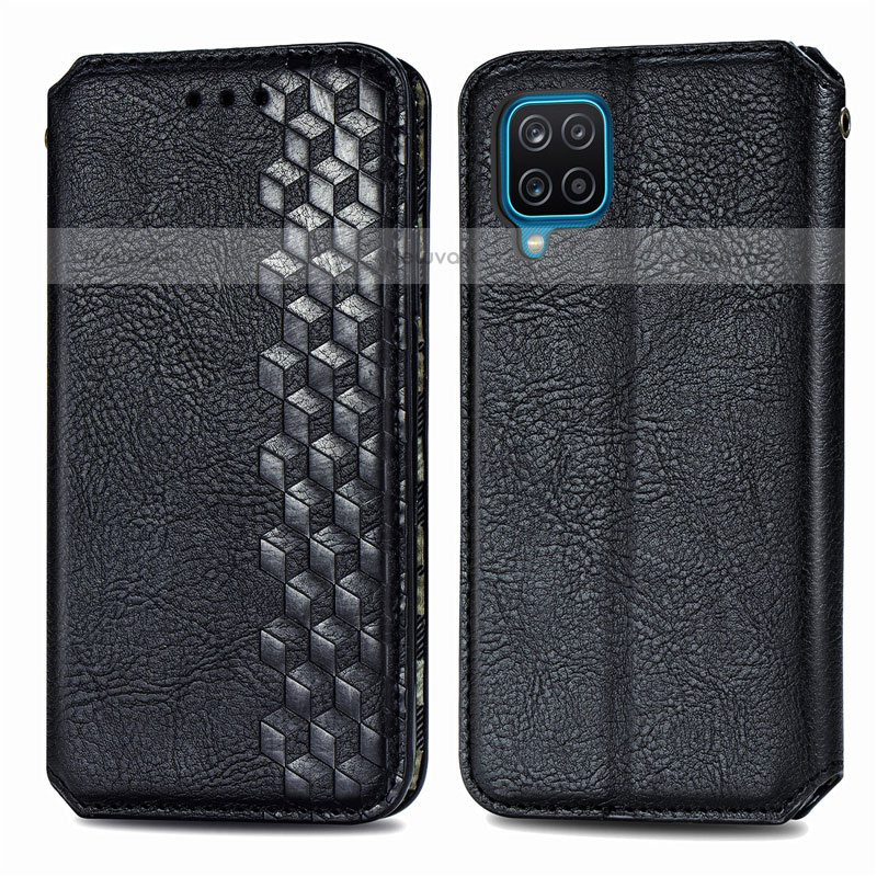 Leather Case Stands Flip Cover L06 Holder for Samsung Galaxy F12 Black