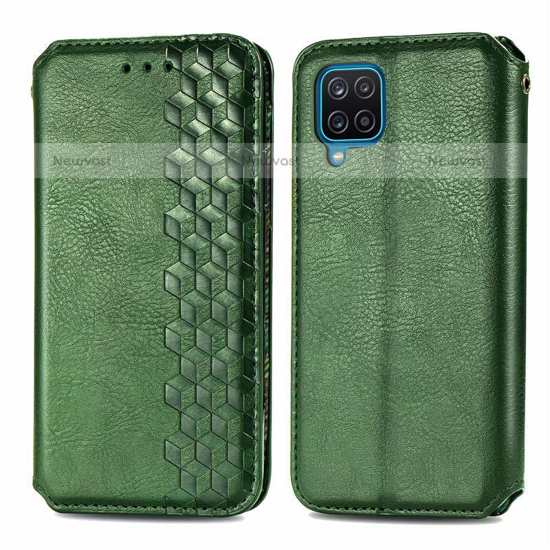 Leather Case Stands Flip Cover L06 Holder for Samsung Galaxy F12 Green