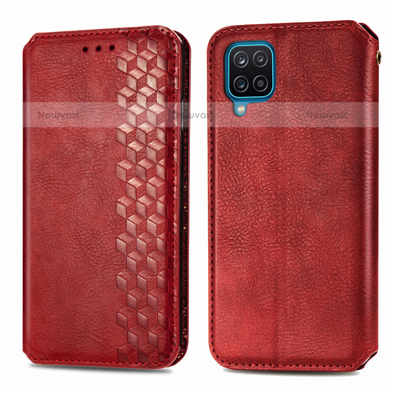 Leather Case Stands Flip Cover L06 Holder for Samsung Galaxy F12 Red