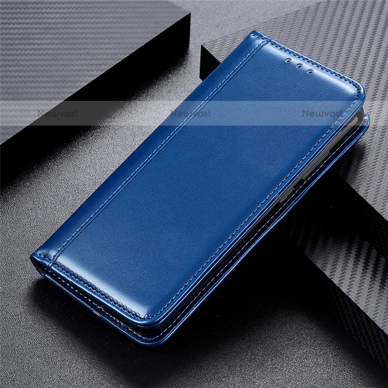 Leather Case Stands Flip Cover L06 Holder for Samsung Galaxy M11 Blue