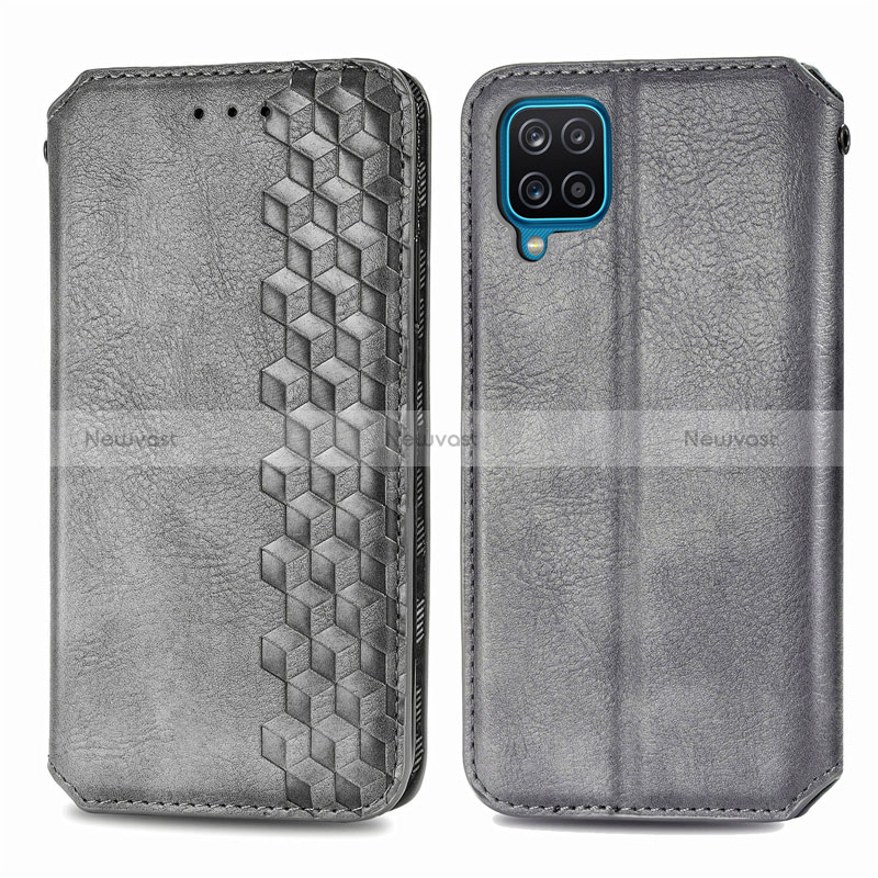 Leather Case Stands Flip Cover L06 Holder for Samsung Galaxy M12 Gray