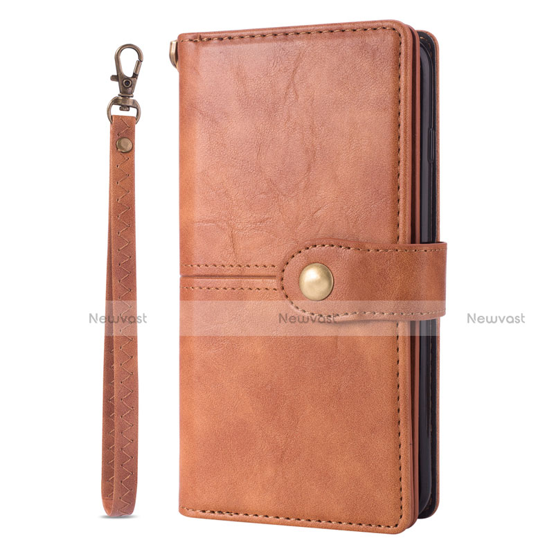 Leather Case Stands Flip Cover L06 Holder for Samsung Galaxy S20 Plus Brown