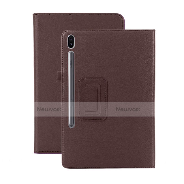 Leather Case Stands Flip Cover L06 Holder for Samsung Galaxy Tab S6 10.5 SM-T860 Brown