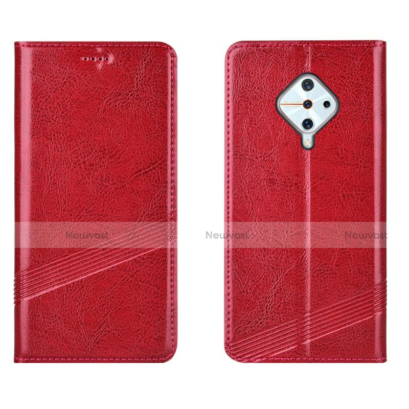 Leather Case Stands Flip Cover L06 Holder for Vivo S1 Pro Red